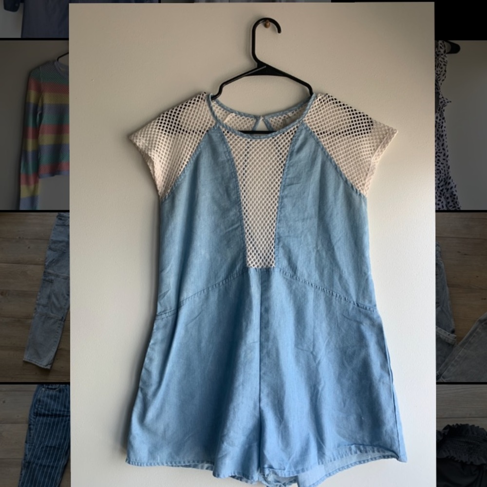 Denim mesh romper